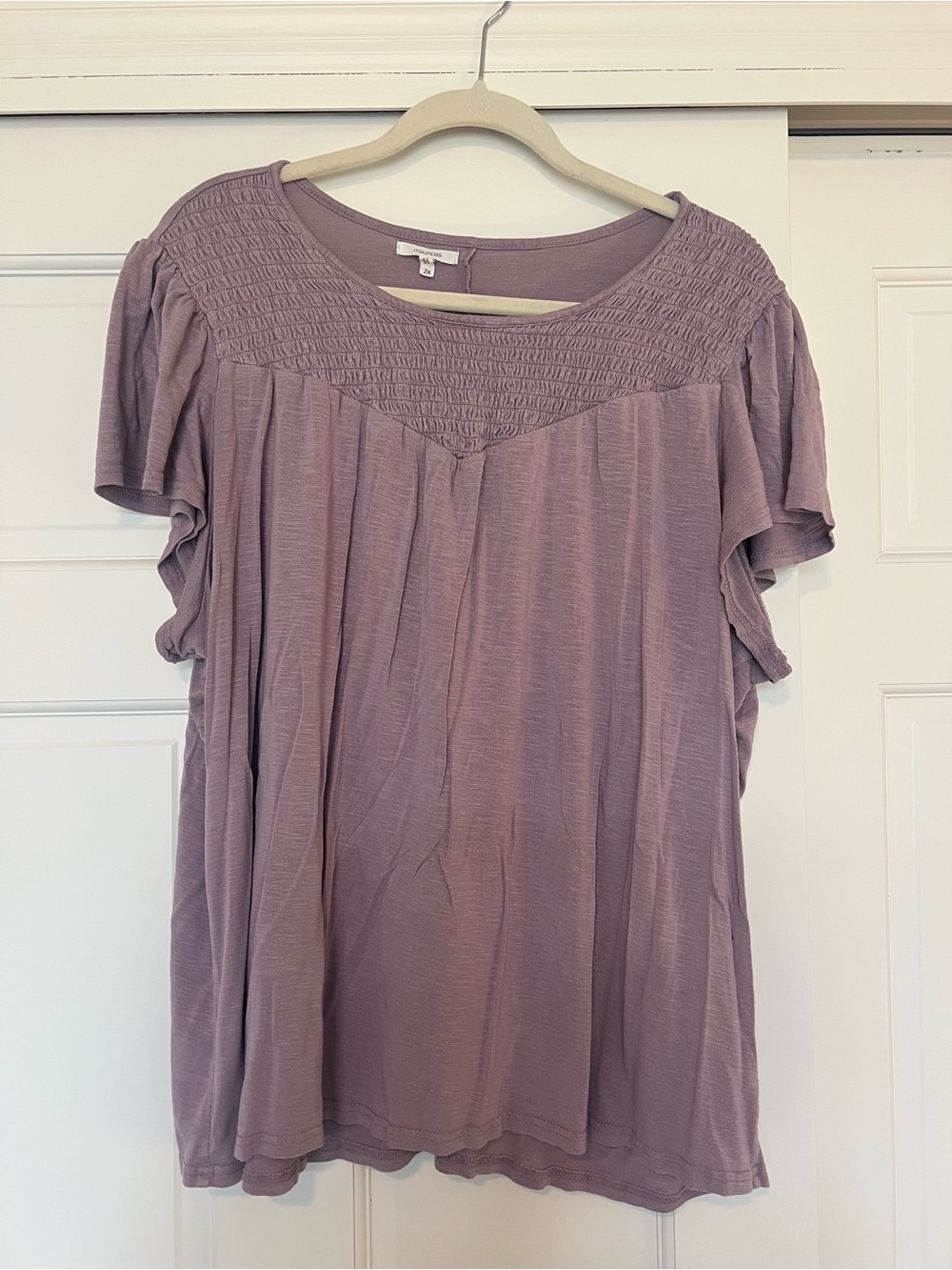 Maurices Mauve Smocked Yoke Short Sleeve Top
